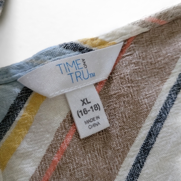 Time and Tru Multicolor Striped Linen Blend Tank Top Size XL (16-18) - Picture 3 of 7